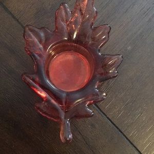 Glass Tea Light Holder Cranberry Glass Vintage
